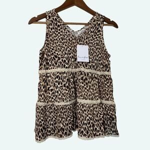 Love Fire Leopard Print V-Neck Lace Camisole Tank NWT Girls Top XL